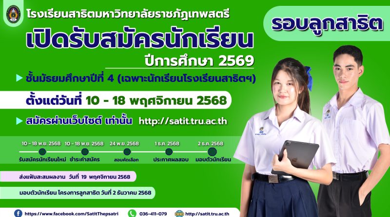 รับสมัครนักเรียนใหม่ โครงการลูกสาธิตฯ ประจำปีการศึกษา 2569